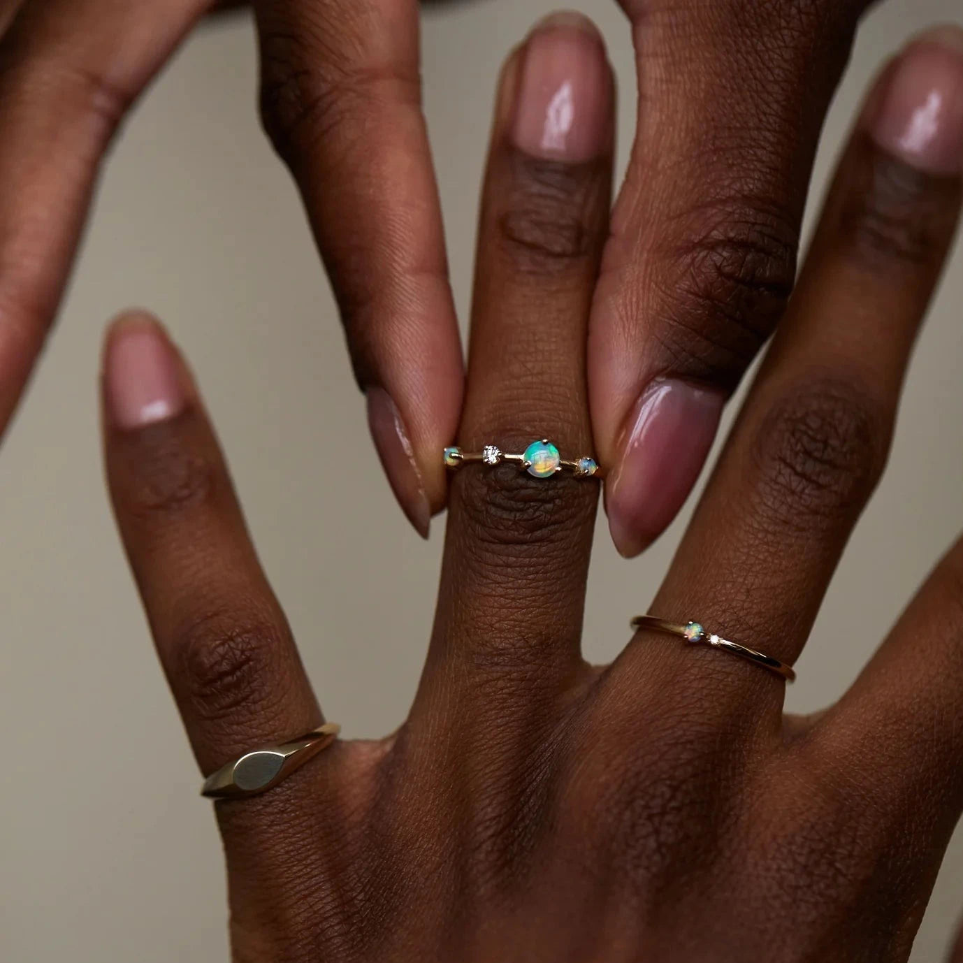 Large Four Step Ring - Opal & Diamond