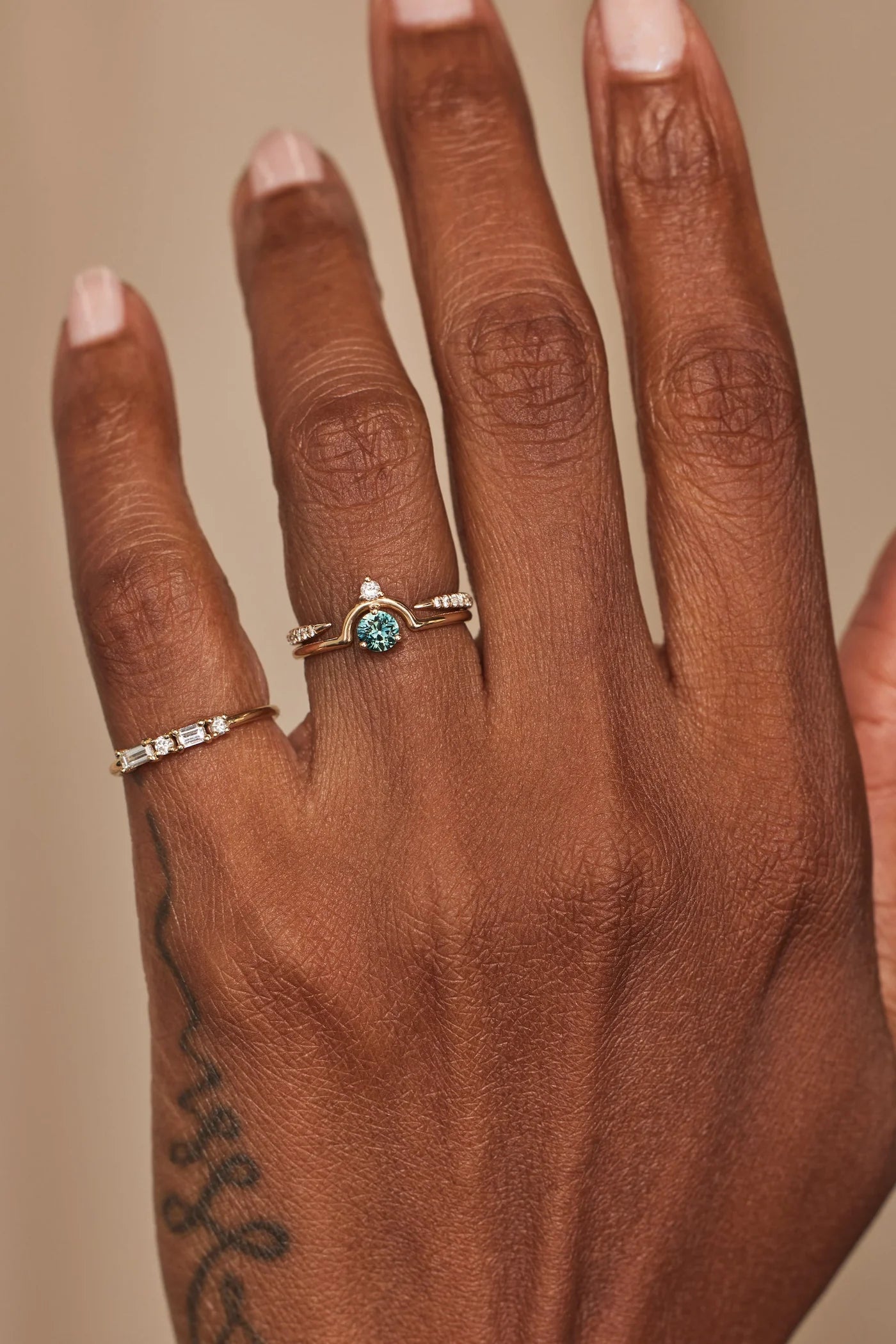 Small Round Nestled Emerald + Diamond Ring