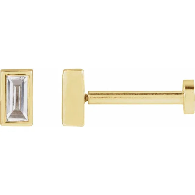 Mini Emerald Cut Diamond Flat Back Earring
