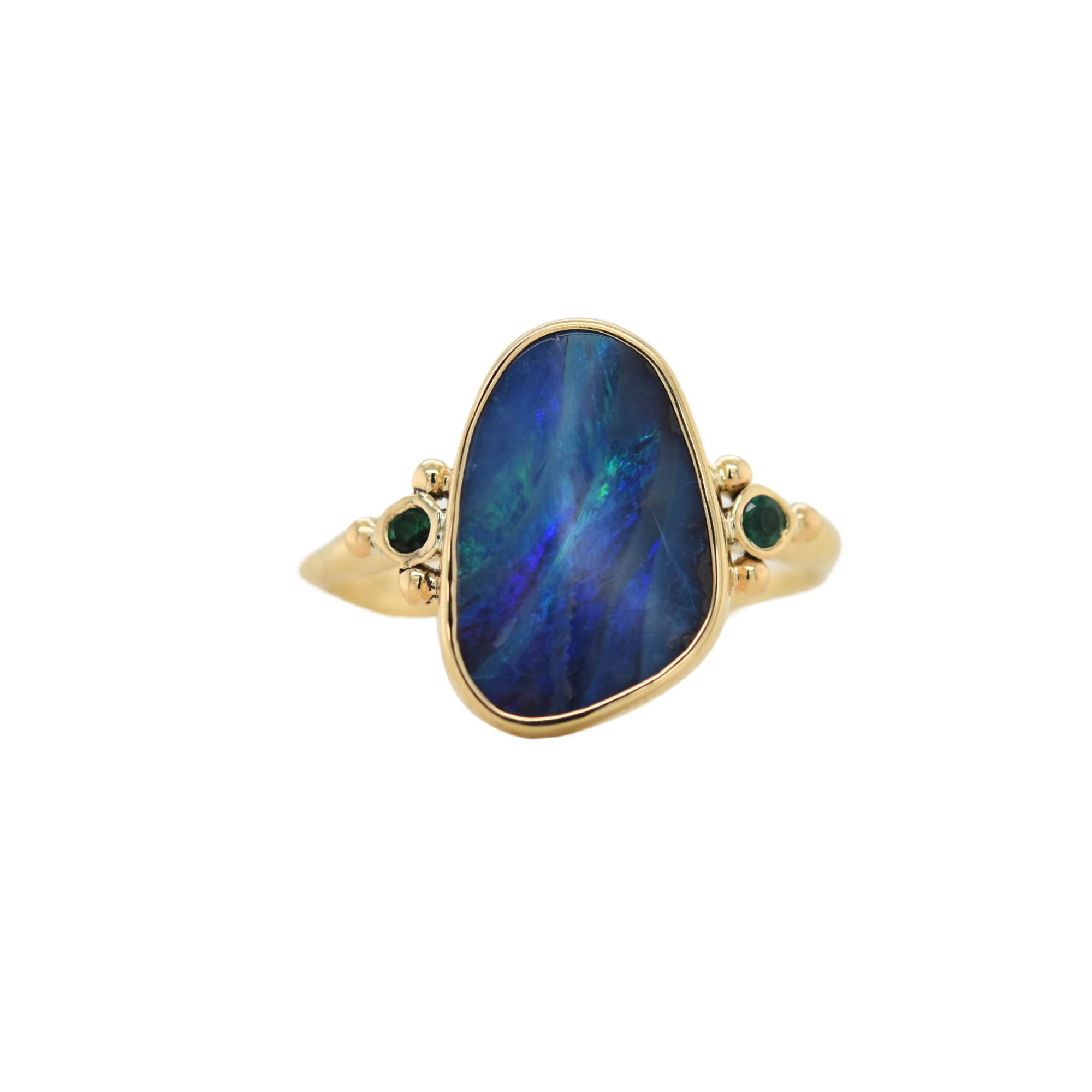 Boulder Opal and Emerald Ring