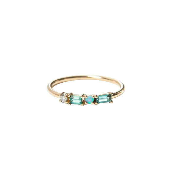 Tourmaline, Opal, and Diamond Pillar Ring
