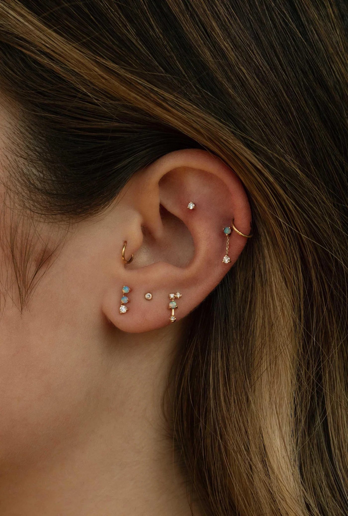 Simple Bar Earrings - Opal & Diamond