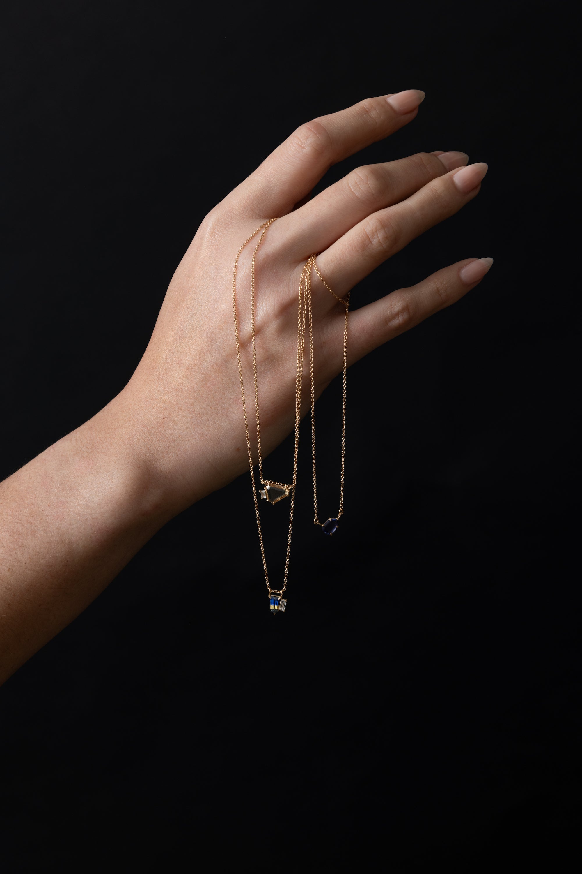 One Of A Kind Bi-Color Shield Sapphire Necklace