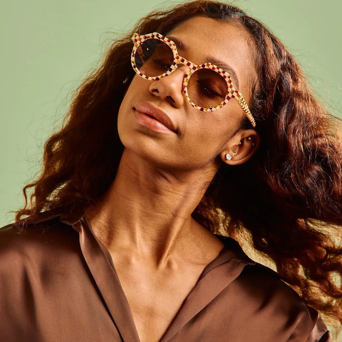 SARDINE Georgie Toasted Moxie Checkered Sunglasses