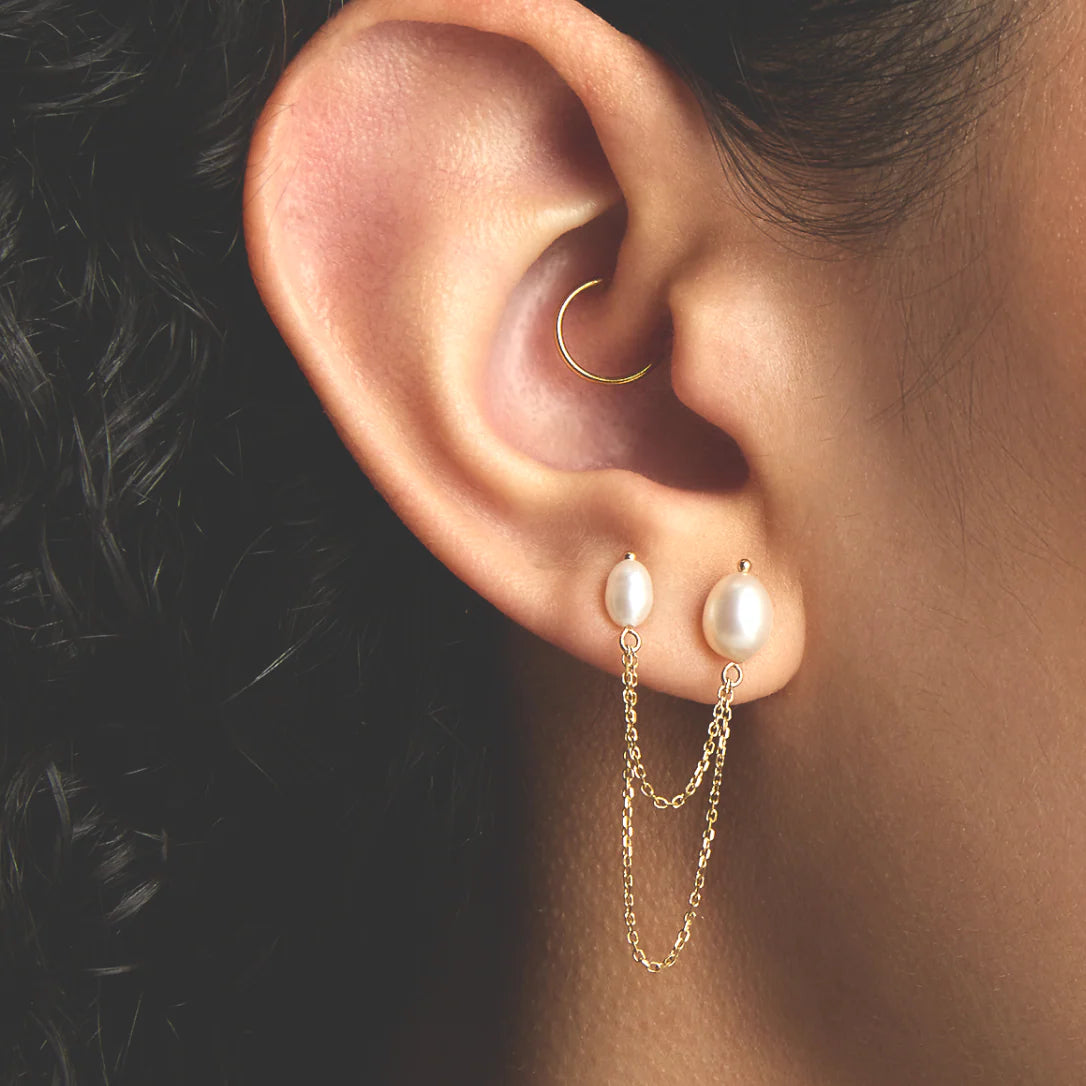 Bella Chained Stud Earring - White — Wedding Day Edit