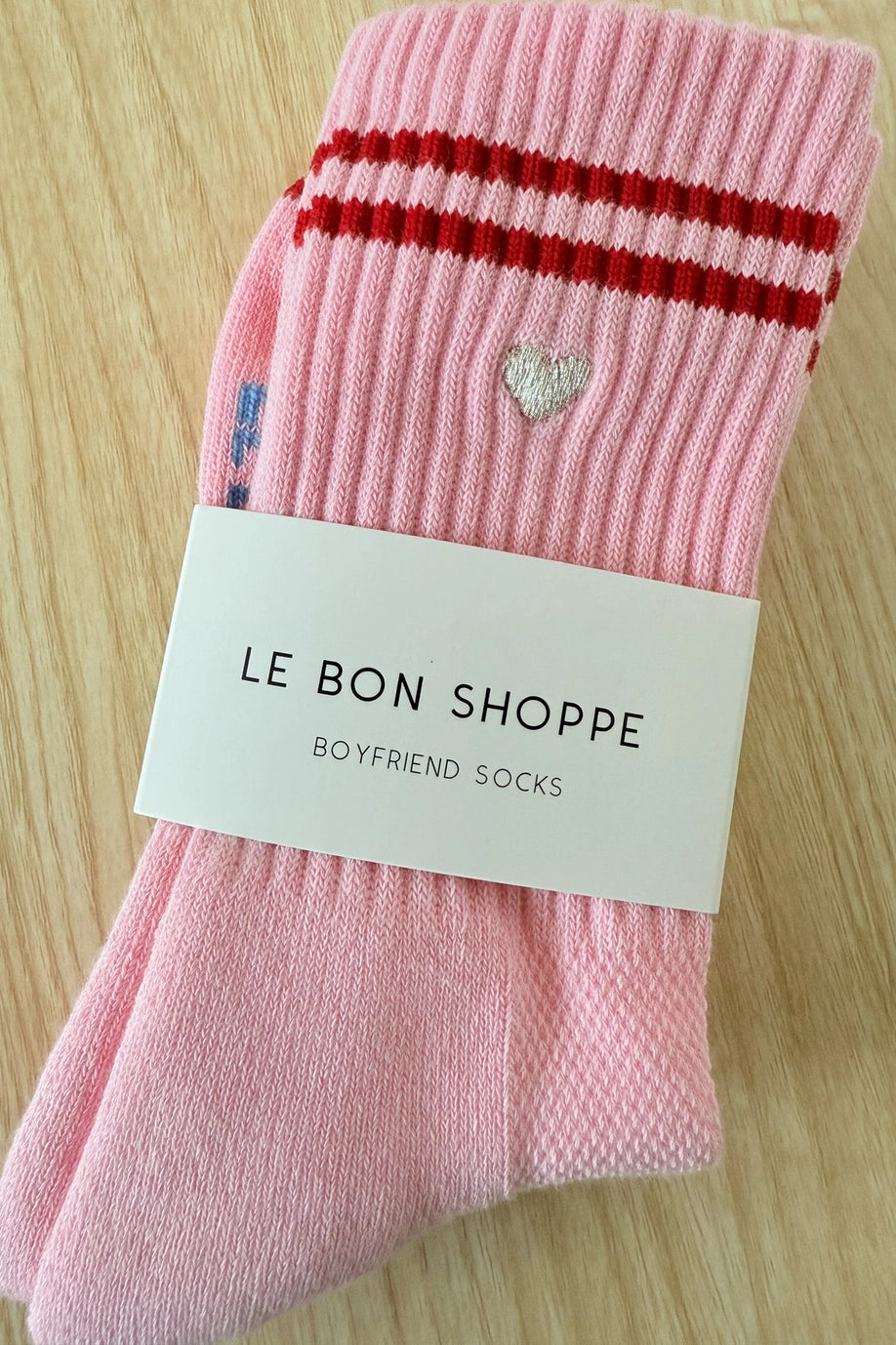 Le Bon Shoppe Embroidered Boyfriend Socks - Amour Pink + Heart