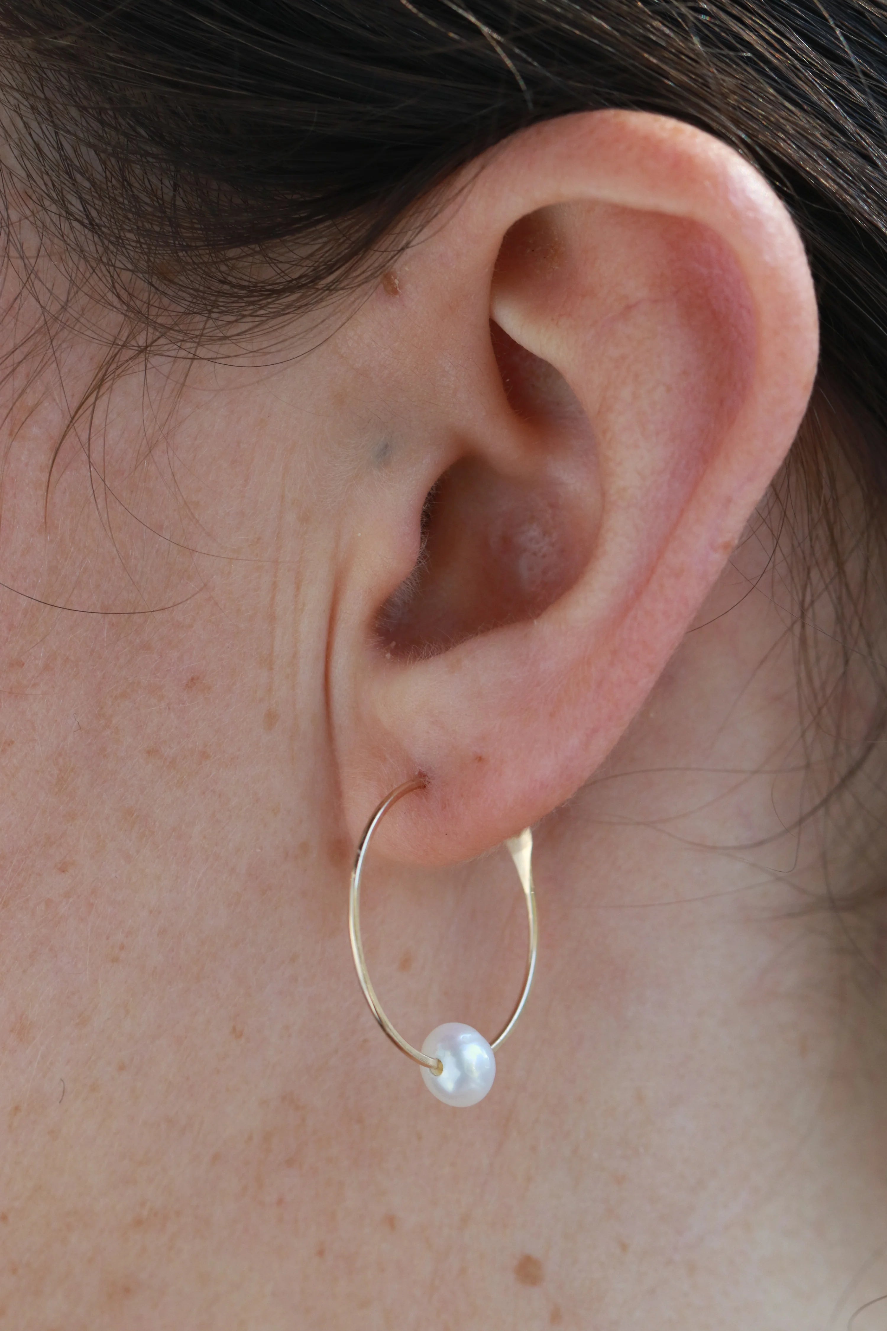 Floating Pearl Hoop Earrings