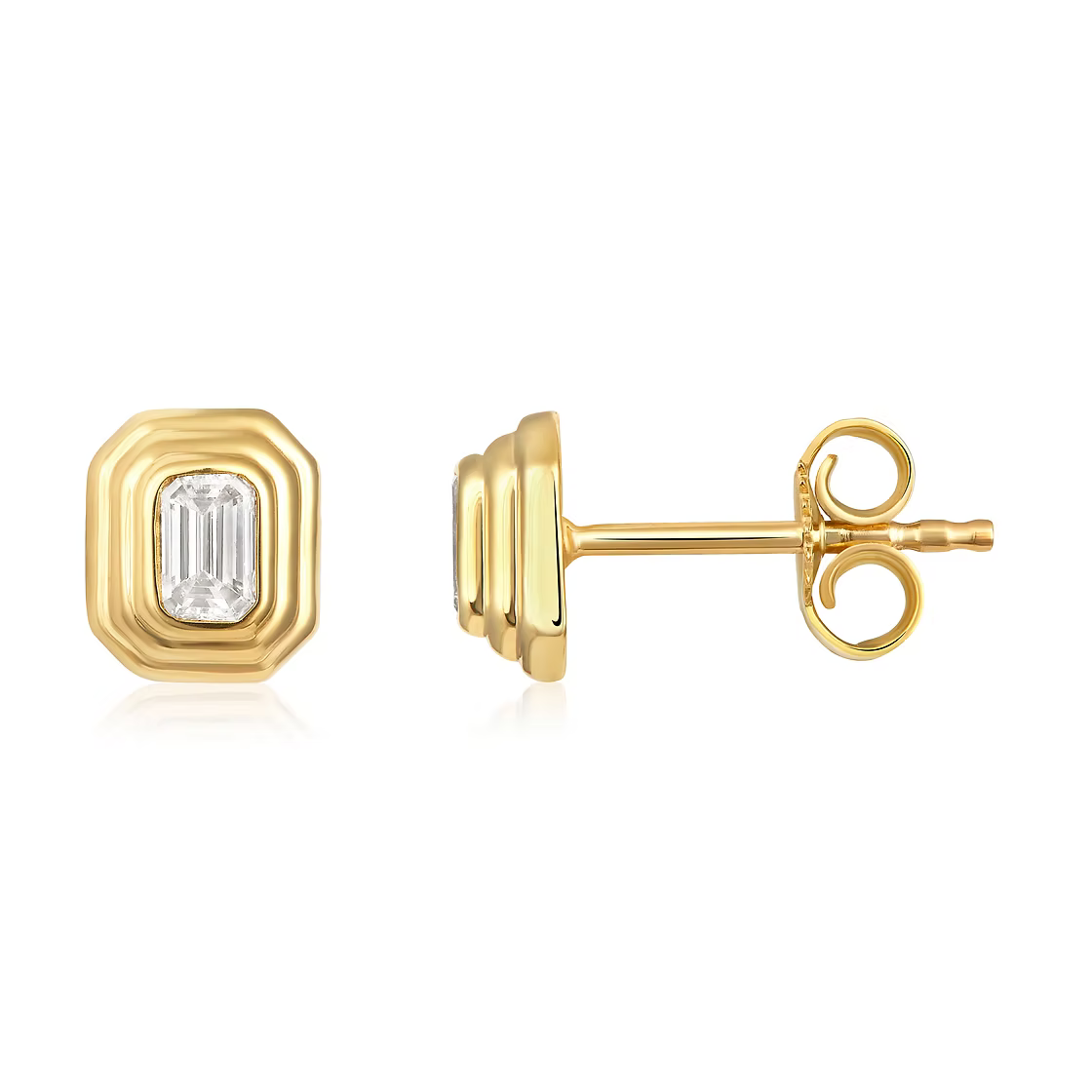 Fluted Bezel Emerald Cut Diamond Stud Earrings