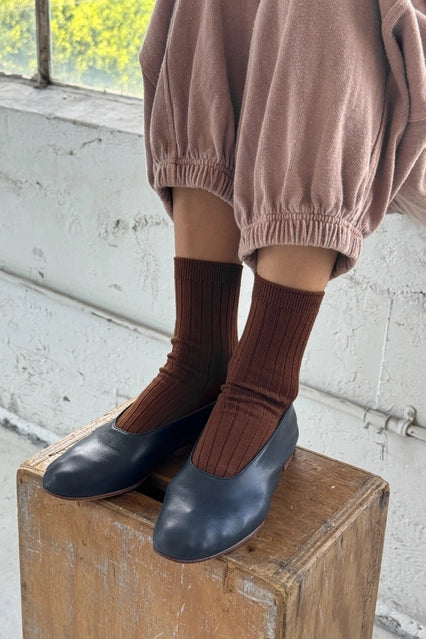 Le Bon Shoppe Her Socks - Mercerized Combed Cotton Rib - Coffee