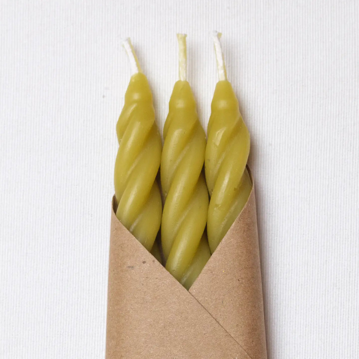 Chartreuse Spiral Beeswax Candles - Set of 3