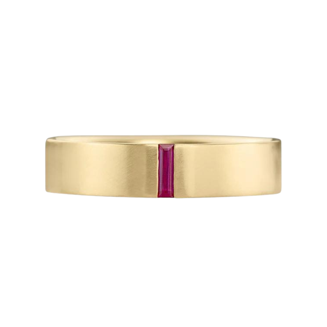 Ruby Baguette Matte Gold Wedding Band
