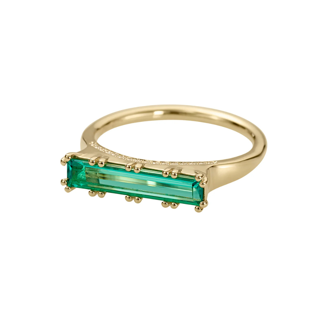 Emerald Long Baguette Ring