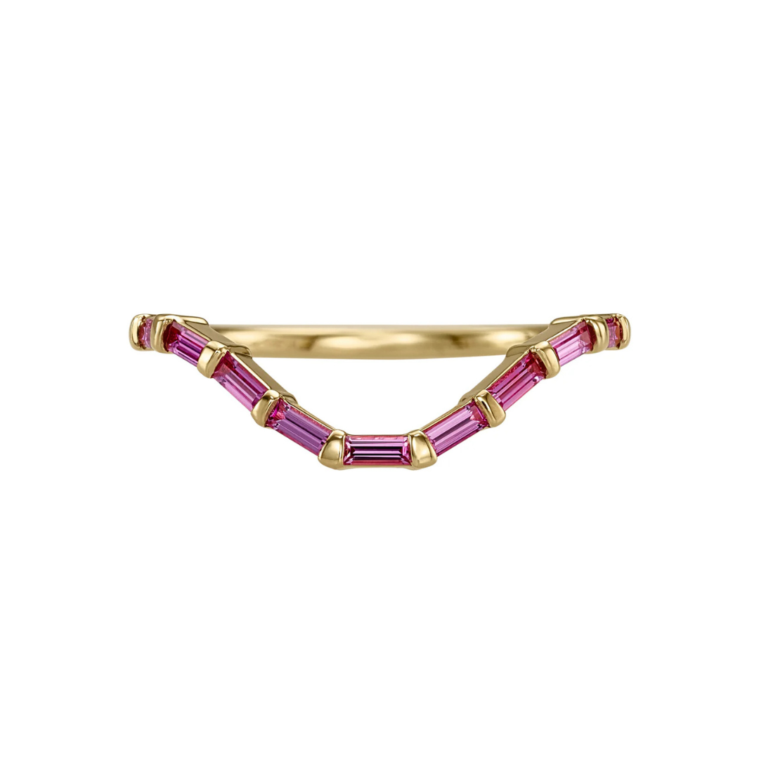 Curved Pink Baguette Sapphire Ring