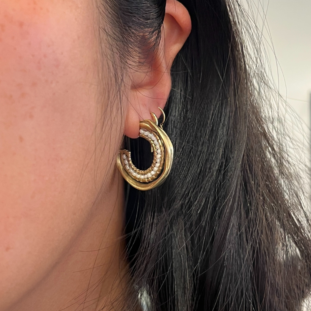 Striped Ribbon Hoops - Pearl
