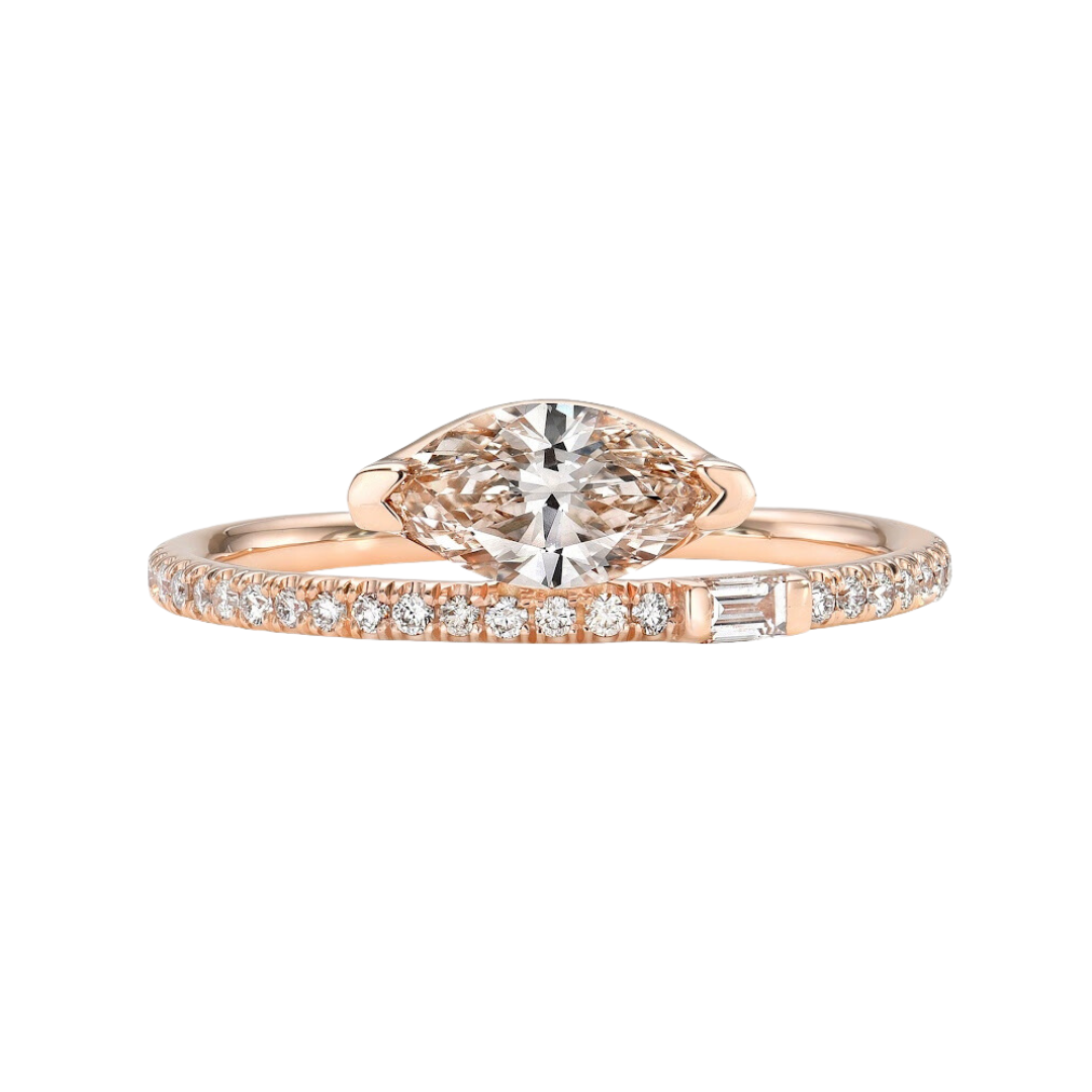 Pavé Floating Perch Ring with Marquis Champagne Diamond — Commitment, Curated
