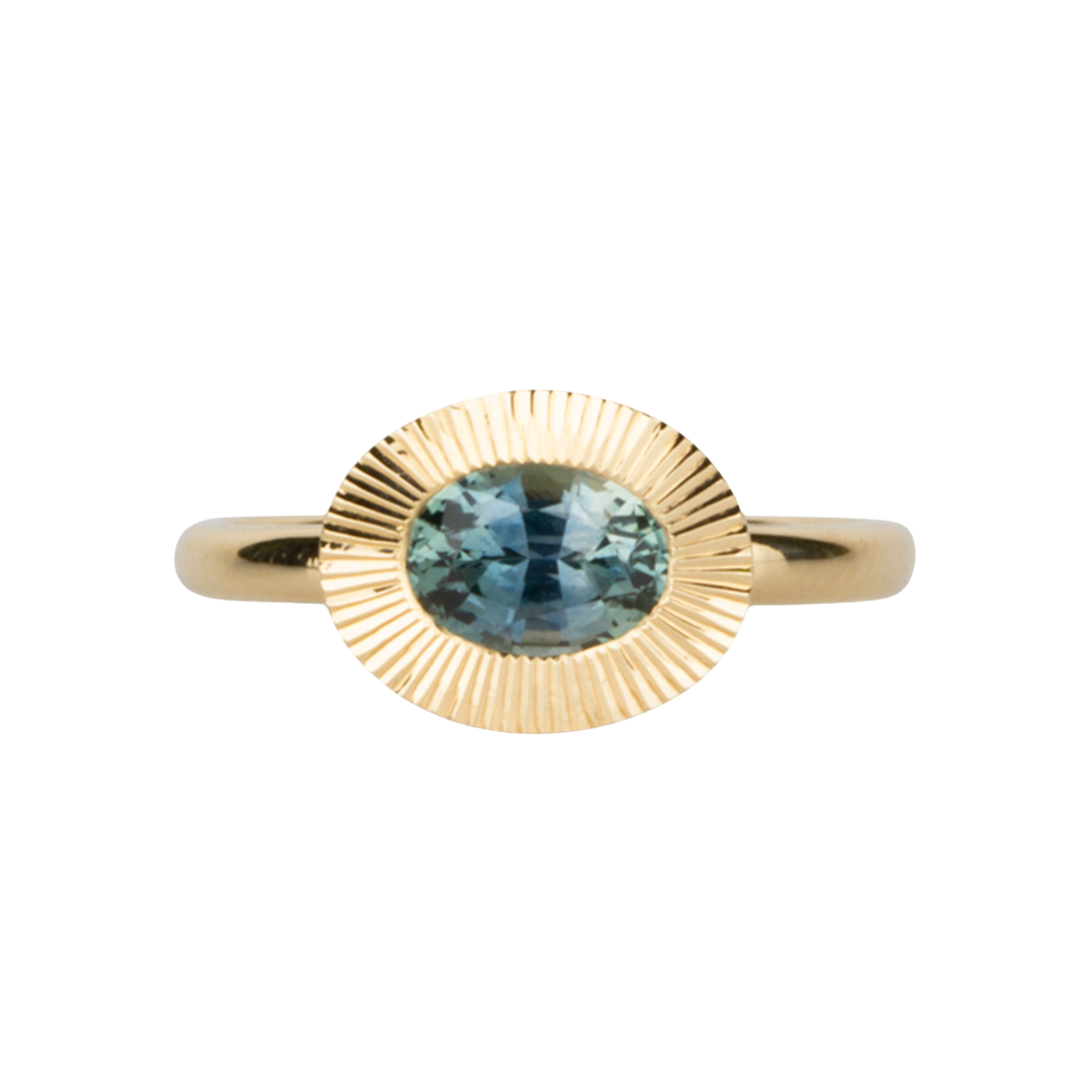 East-West Aurora Solitaire with Blue-Green Montana Sapphire — Commitment, Curated