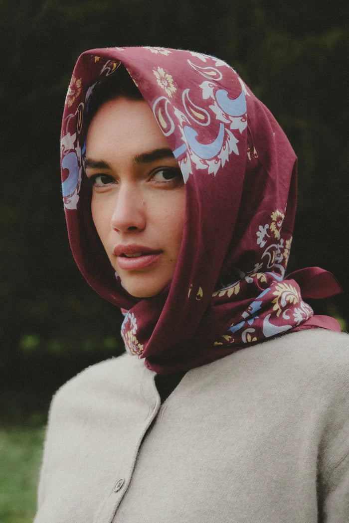Burgundy Flowers Bandana Scarf