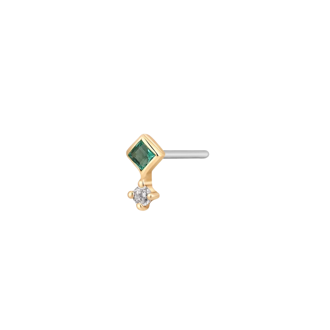 EMMIE Emerald And Diamond Single Piercing Stud