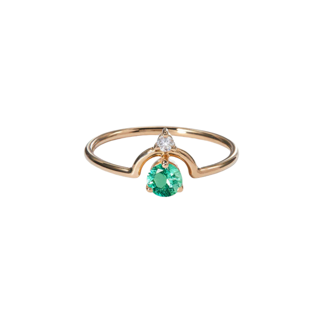 Small Round Nestled Emerald + Diamond Ring