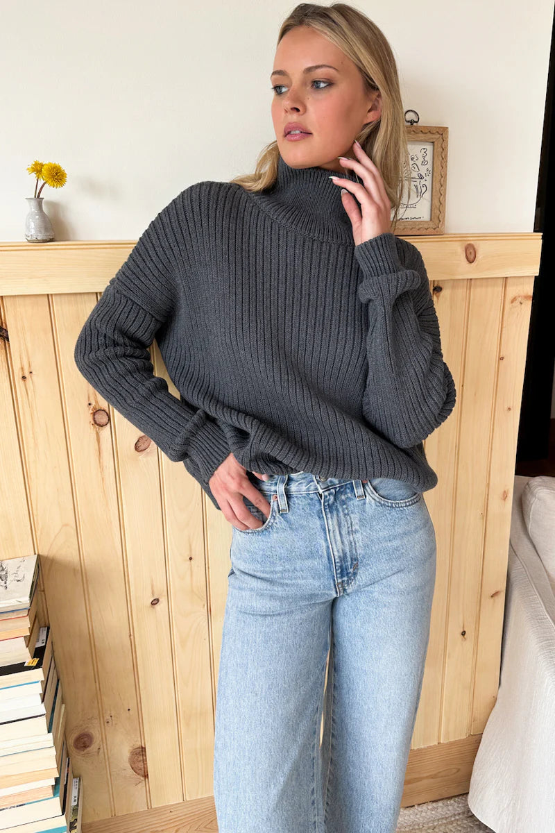 Carolyn Funnel Neck Sweater - Charcoal Organic