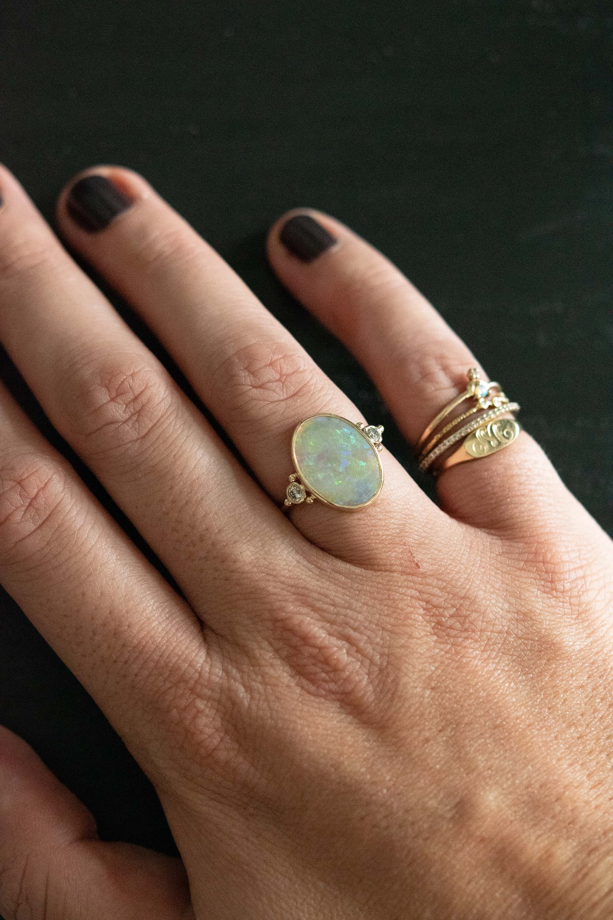 Australian Opal and Diamond Ring