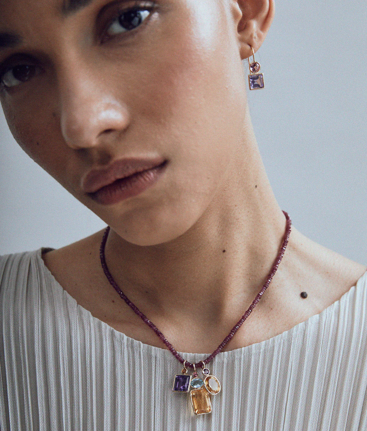 Tiny Beaded Ruby Necklace