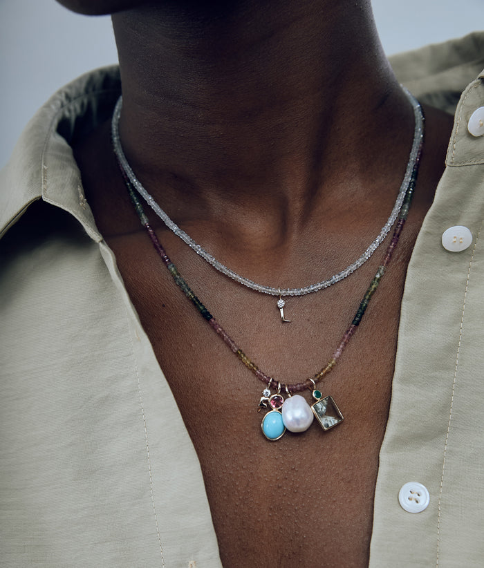 Square Necklace Charm - Emerald + Green Amethyst