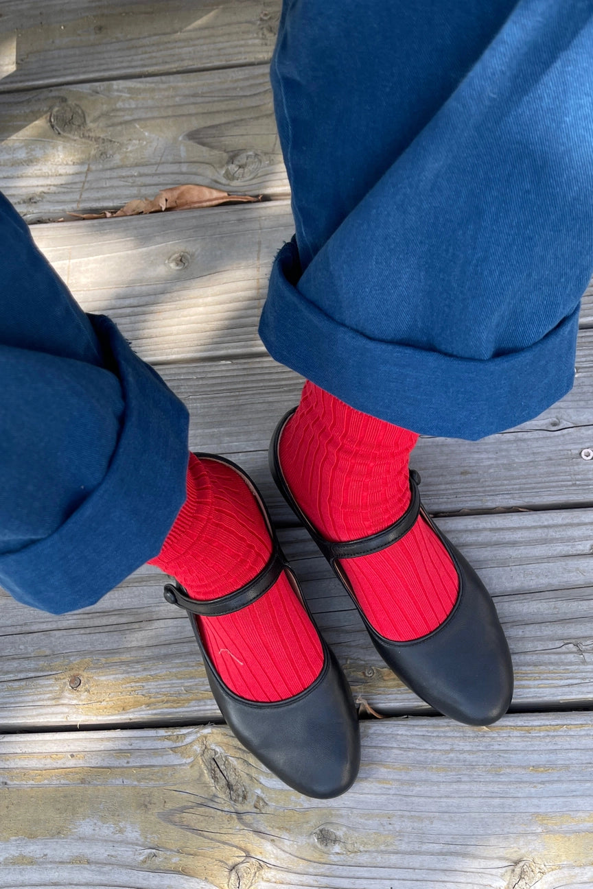 Le Bon Shoppe Her Socks - Mercerized Combed Cotton Rib - Classic Red