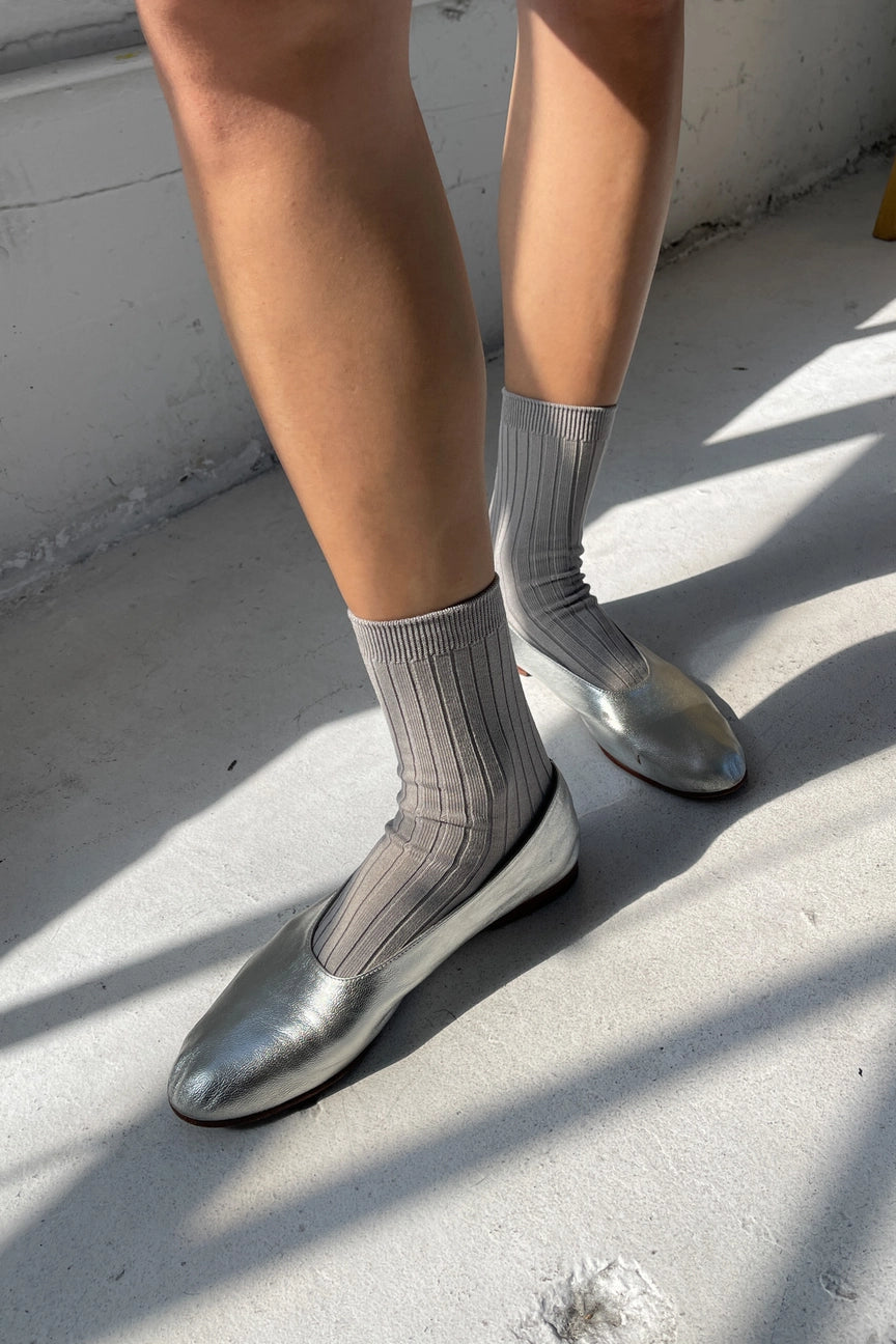 Le Bon Shoppe Her Socks - Mercerized Combed Cotton Rib - Stone