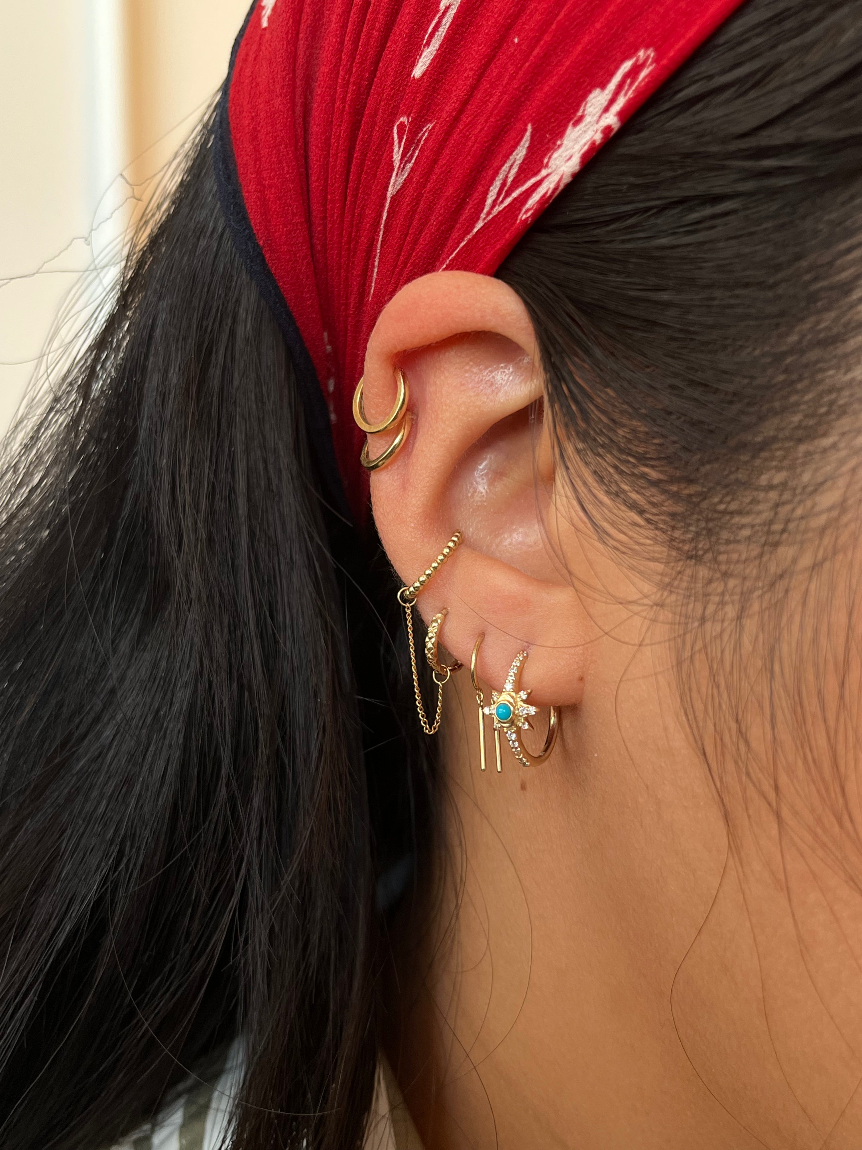 Small Turquoise Starburst Hoop Earrings