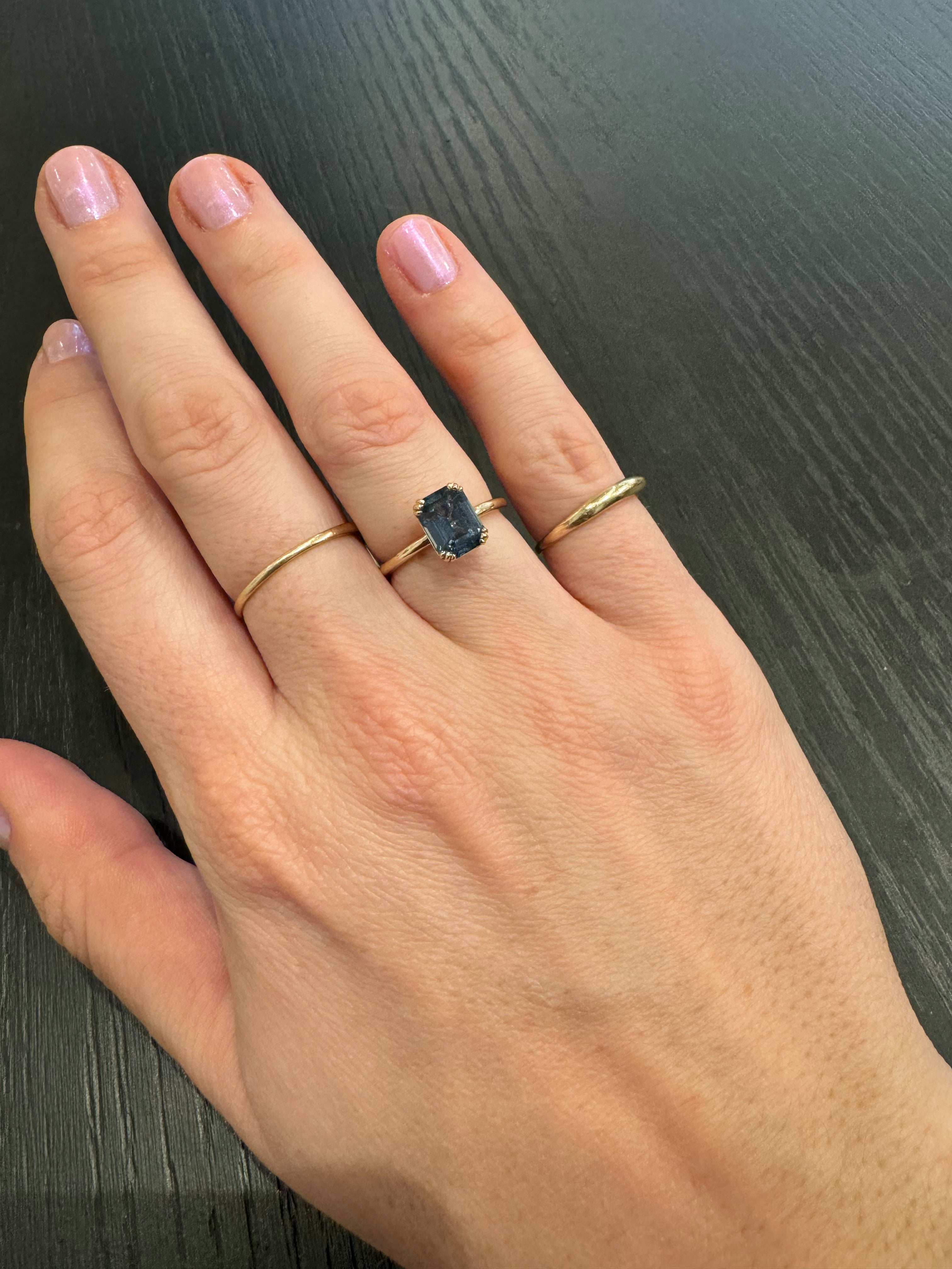 Teal-Blue Emerald Cut Sapphire Kennedy Ring