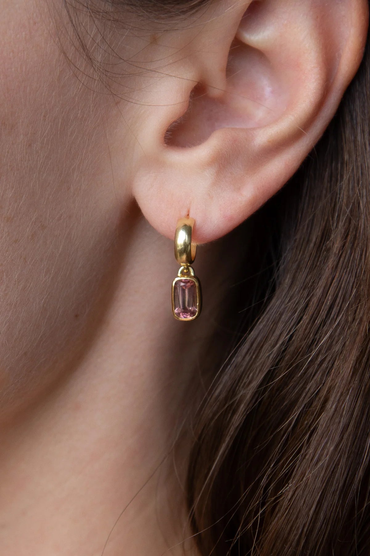 Huggie Hoops - Pink Tourmaline — Tura Sugden Residency