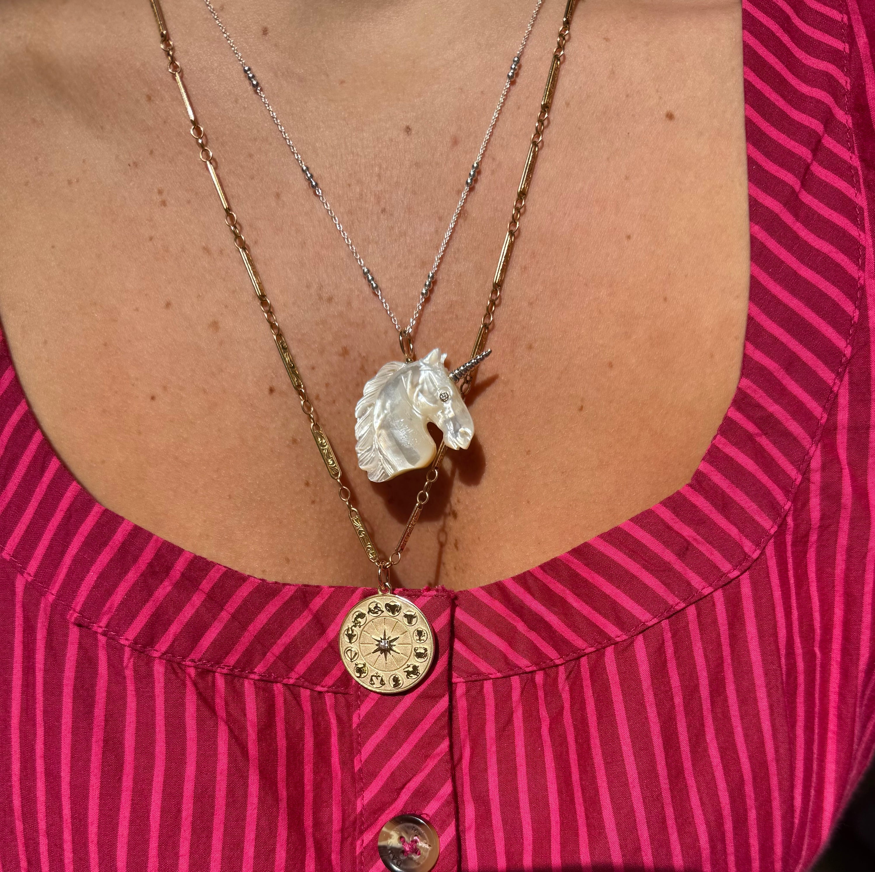 Mother of Pearl Unicorn With Silver Horn  — Maura Green Trunk Show