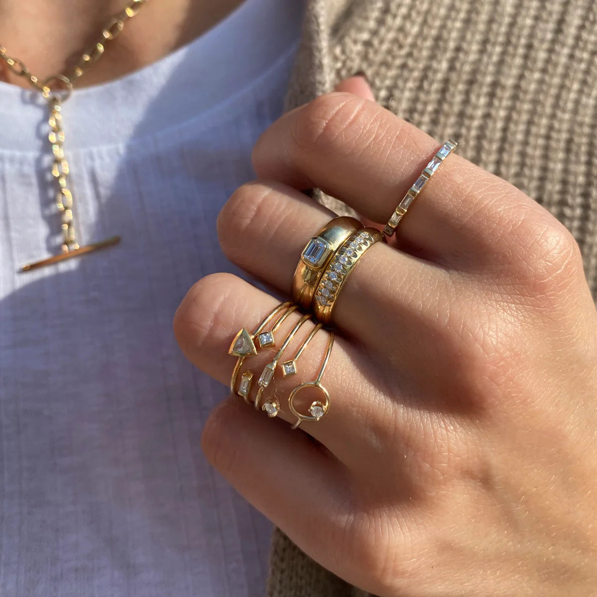 Baguette & Princess Diamond Open Ring