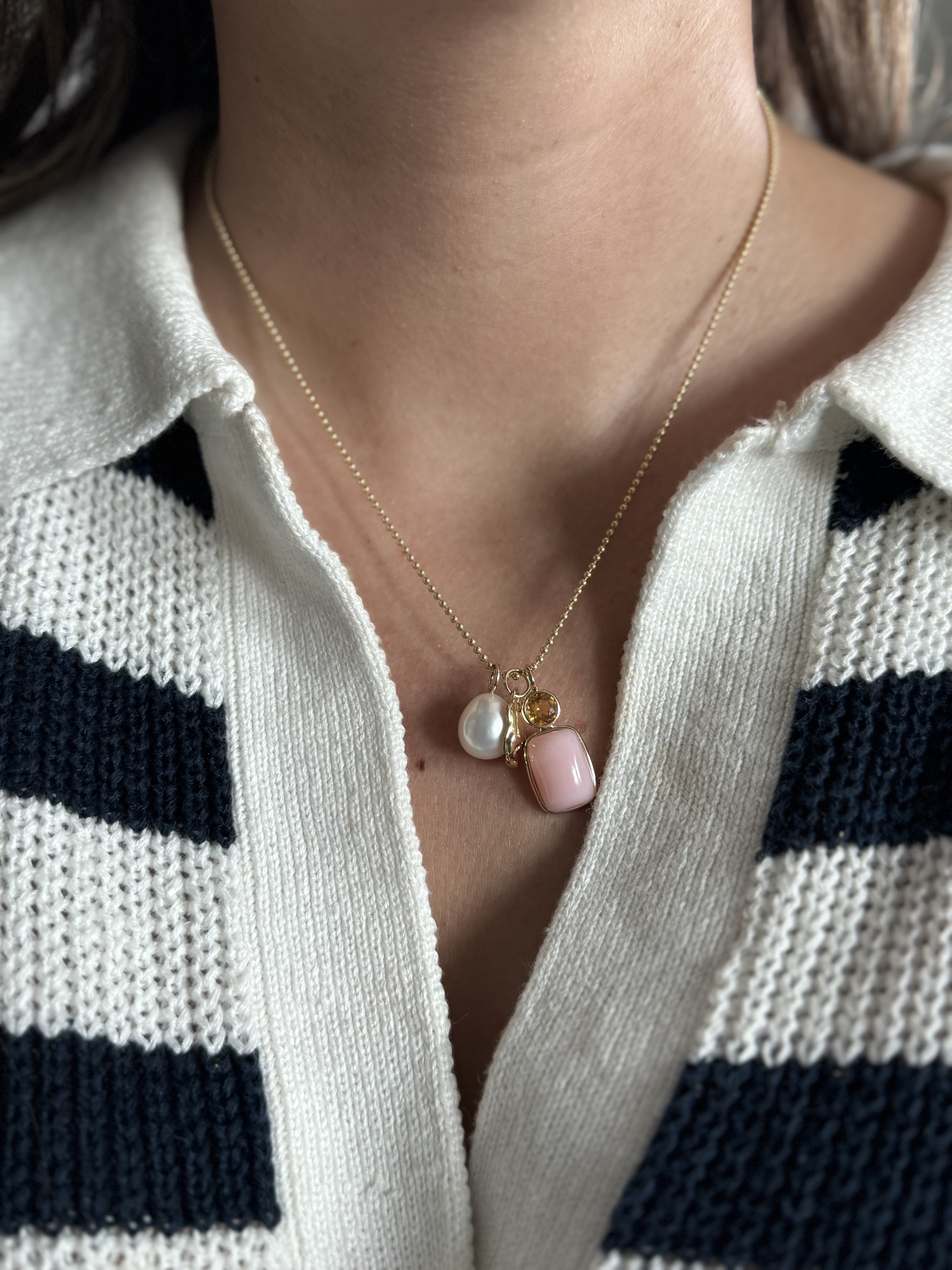 Freshwater Pearl + 14k Gold Necklace Charm