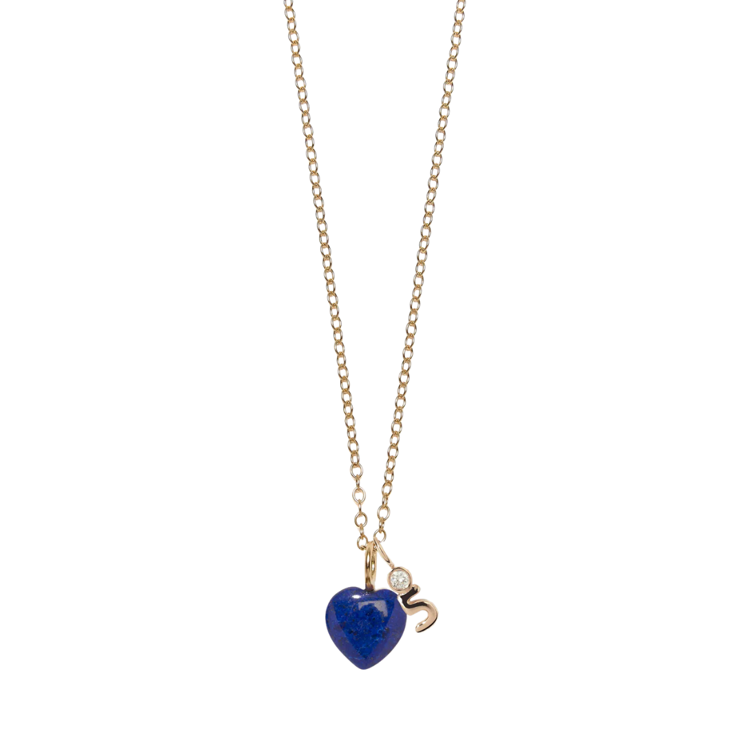 14k Gold Puffy Lapis Heart Charm