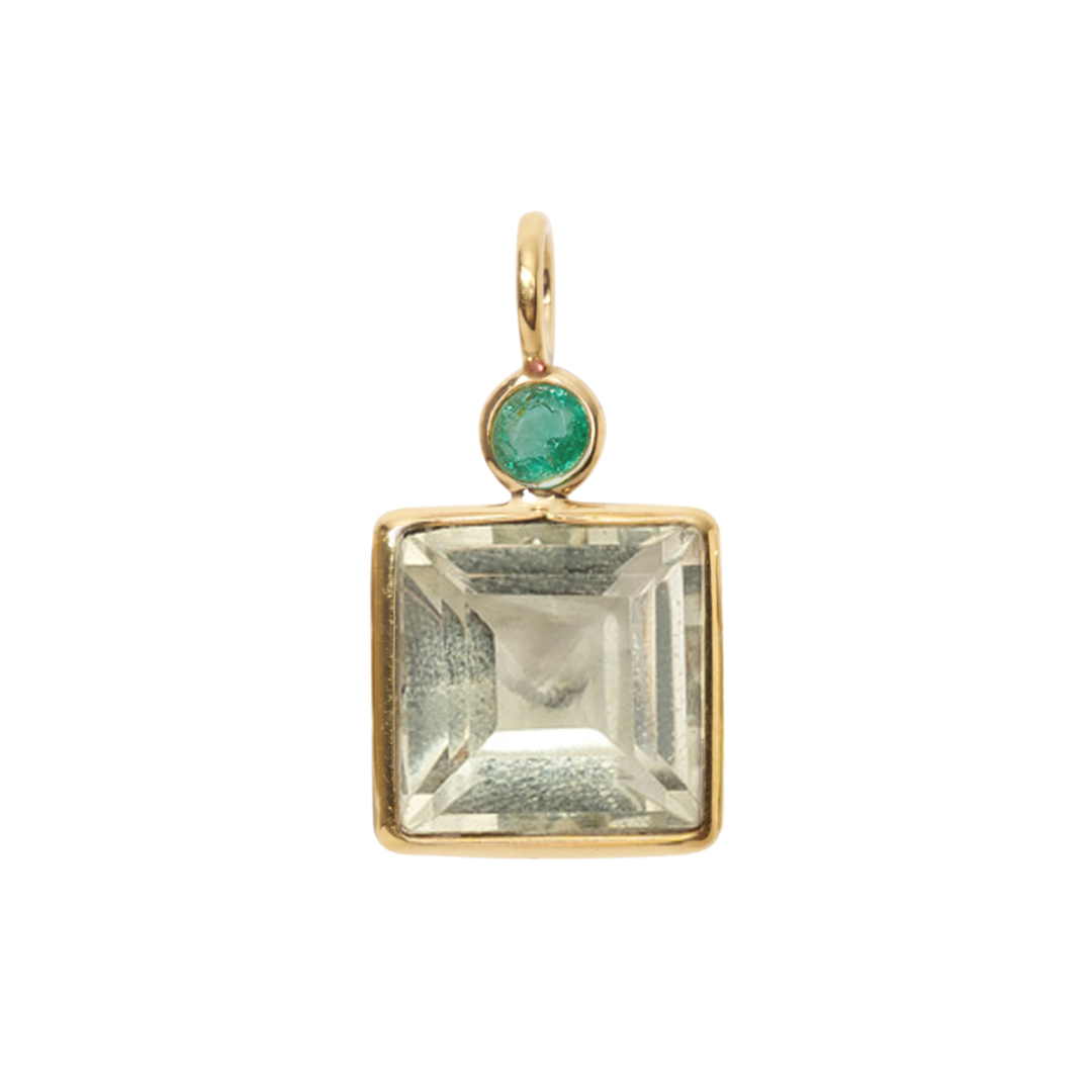 Square Necklace Charm - Emerald + Green Amethyst