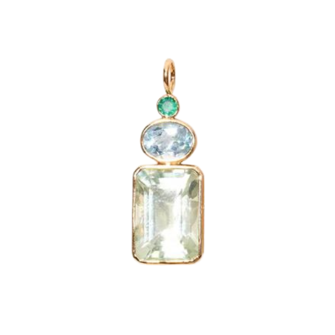 Rectangle Column Charm - Emerald, Sky Blue Topaz + Green Amethyst — Charm + Chain Trunk Show