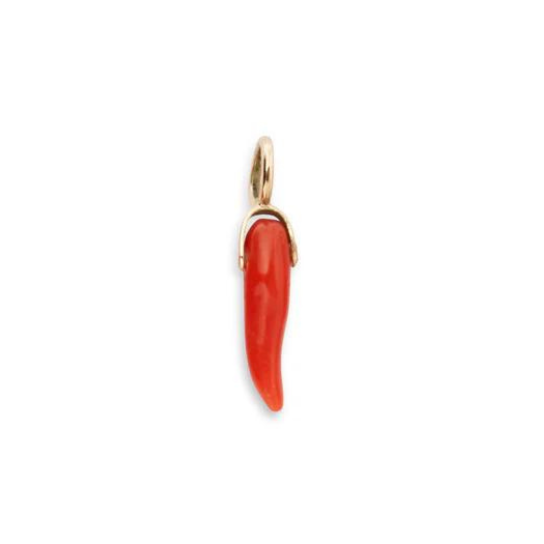 Dark Red Coral Horn Necklace Charm