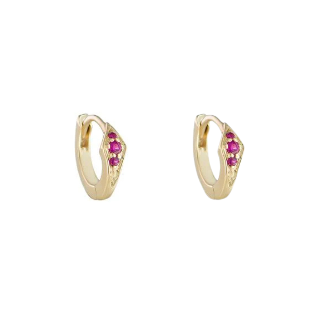 Petite Point Gemstone Huggies - Ruby