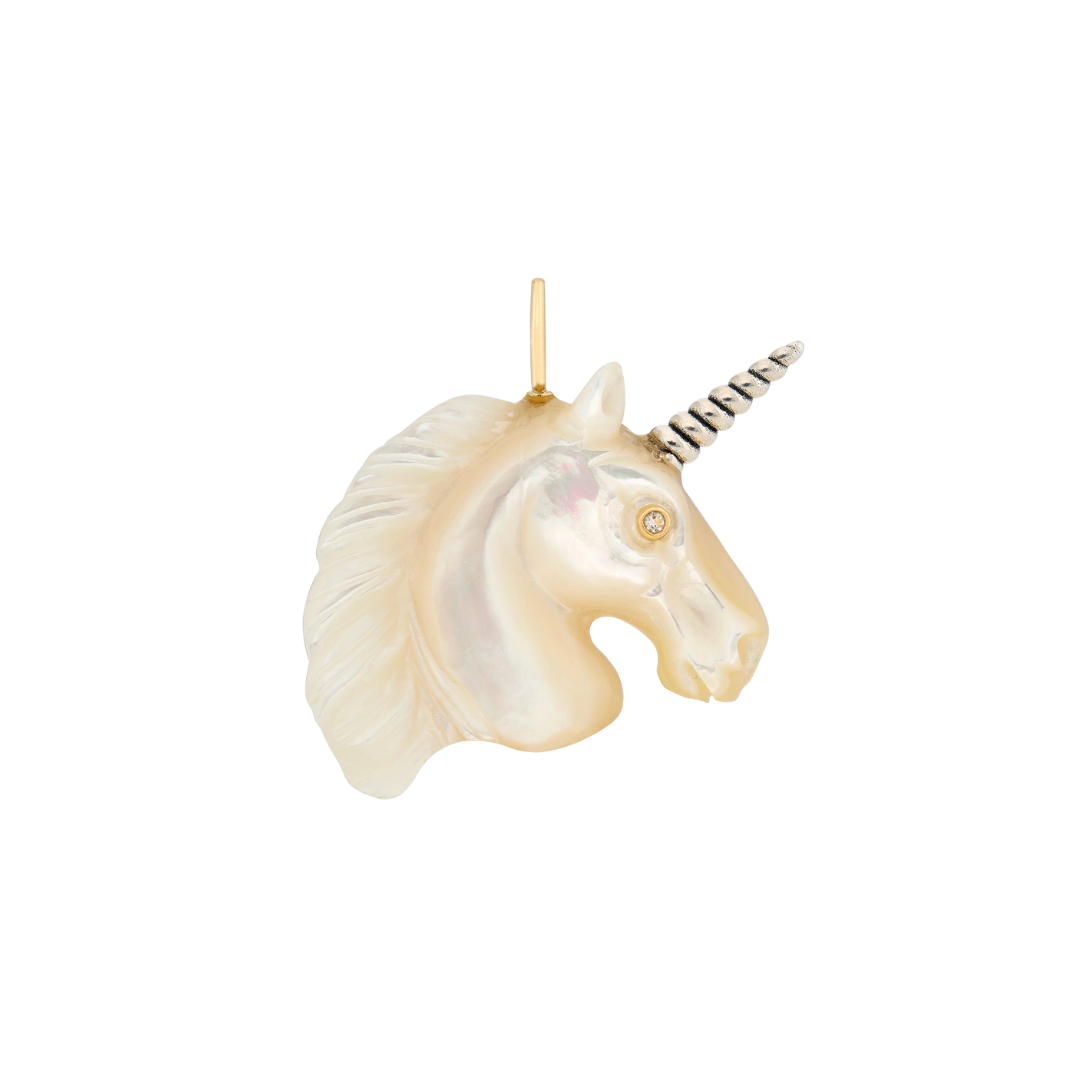 Mother of Pearl Unicorn With Silver Horn  — Maura Green Trunk Show