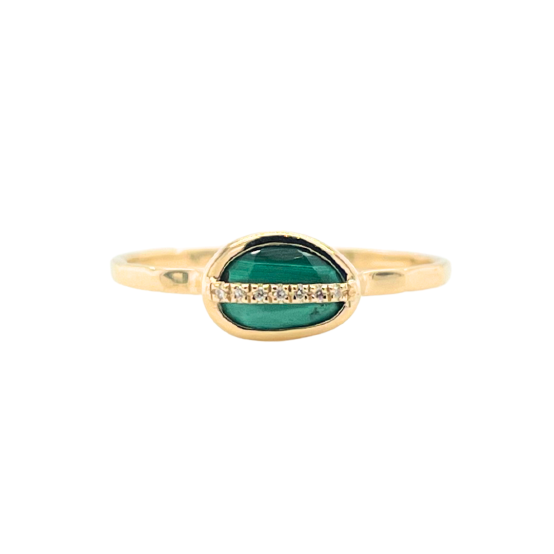 Malachite Micropave Bezel Wrapped Freeform Ring
