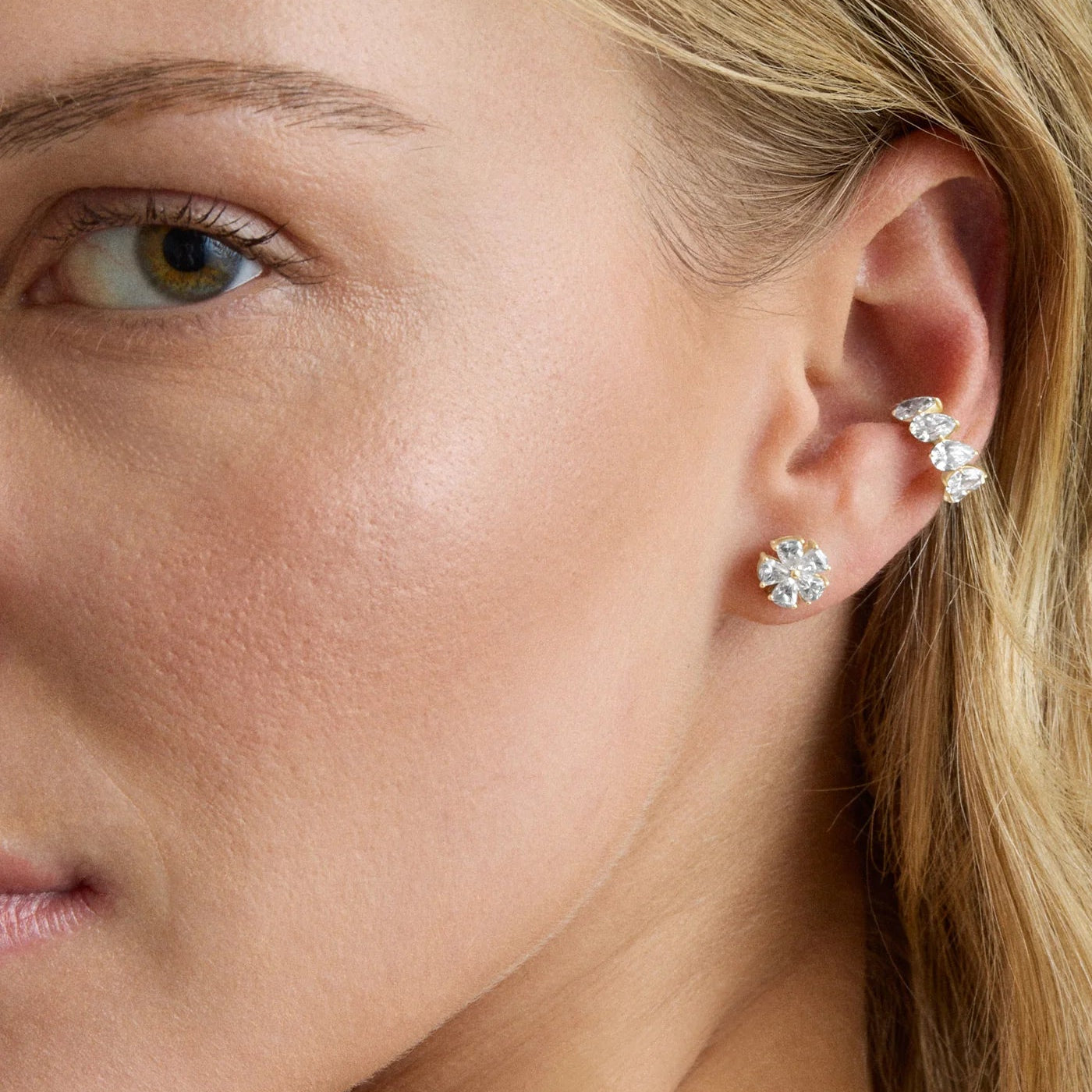 Diamond Flower Stud Earrings