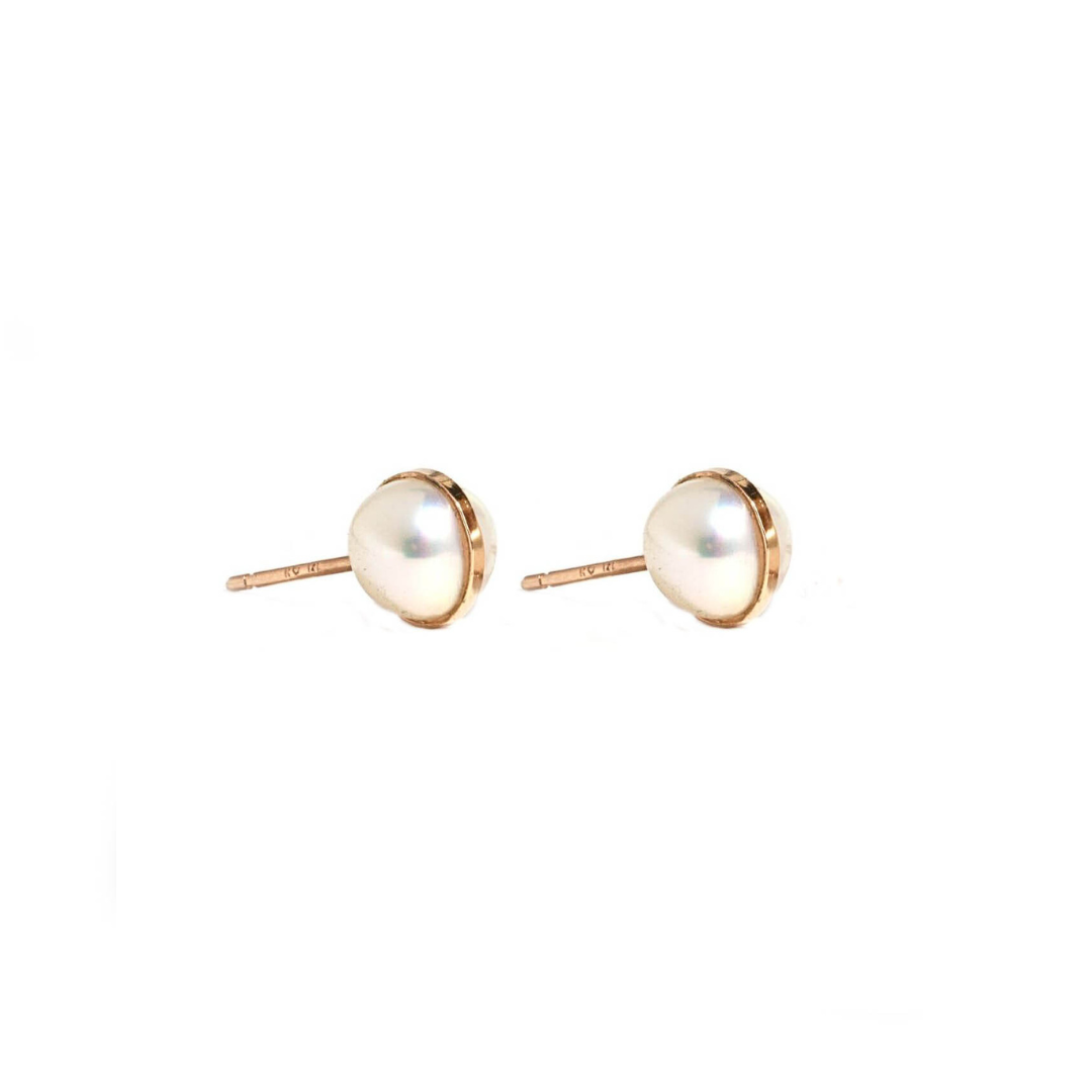 Bezel Wrapped Pearl Stud Earrings