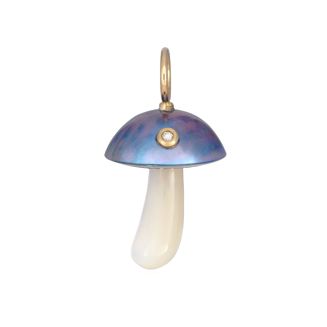 Blue Mabe Pearl and Diamond Magic Mushroom Charm — Maura Green Trunk Show