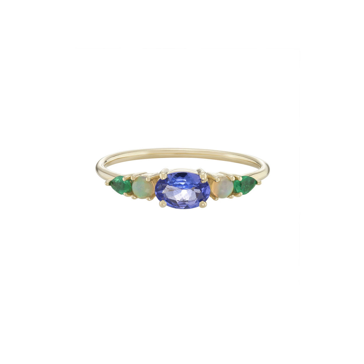 Multi Gemstone Claw Set Ring - Tanzanite, Blue Opal, Emerald