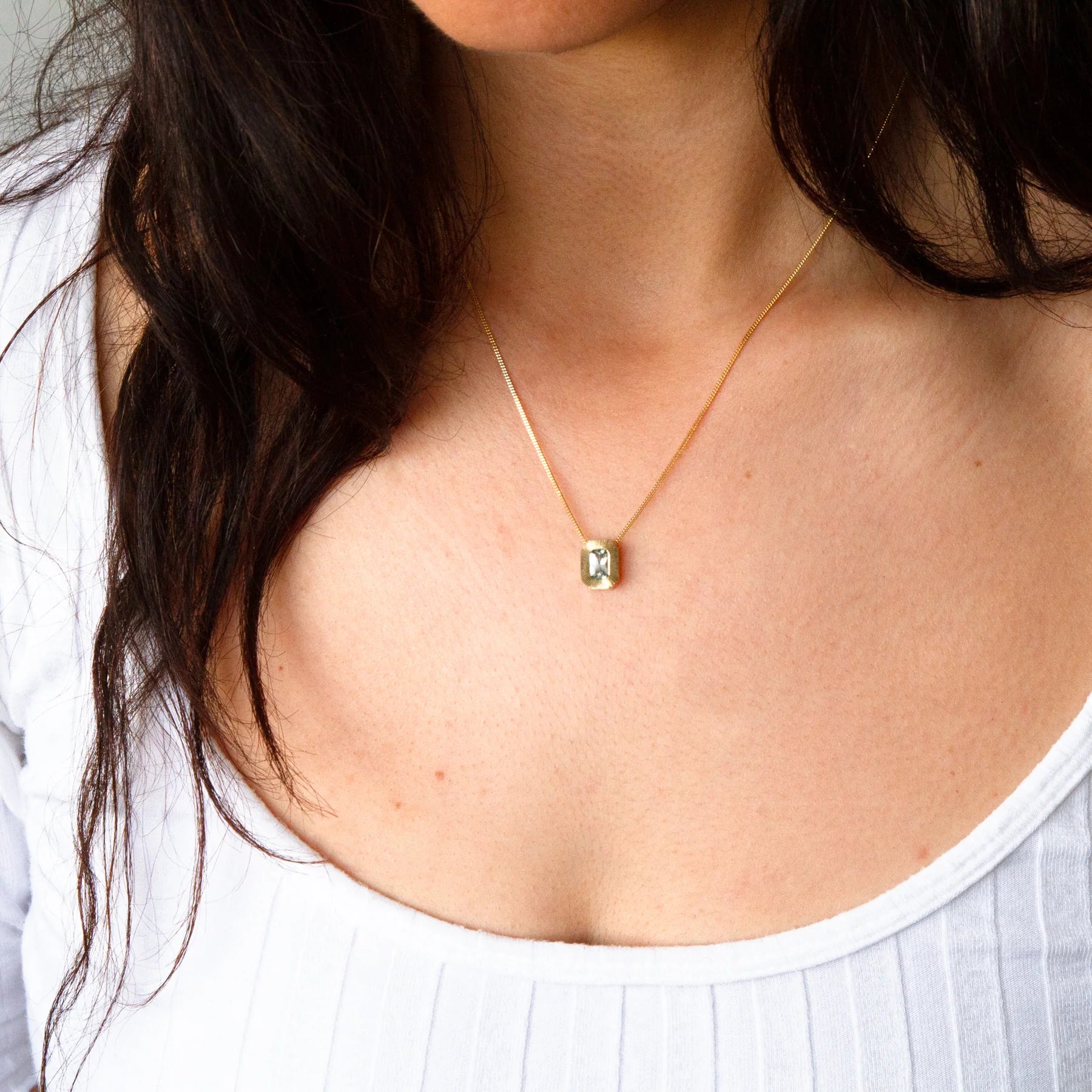 Light Blue Radiant Montana Sapphire Aurora Pendant Necklace