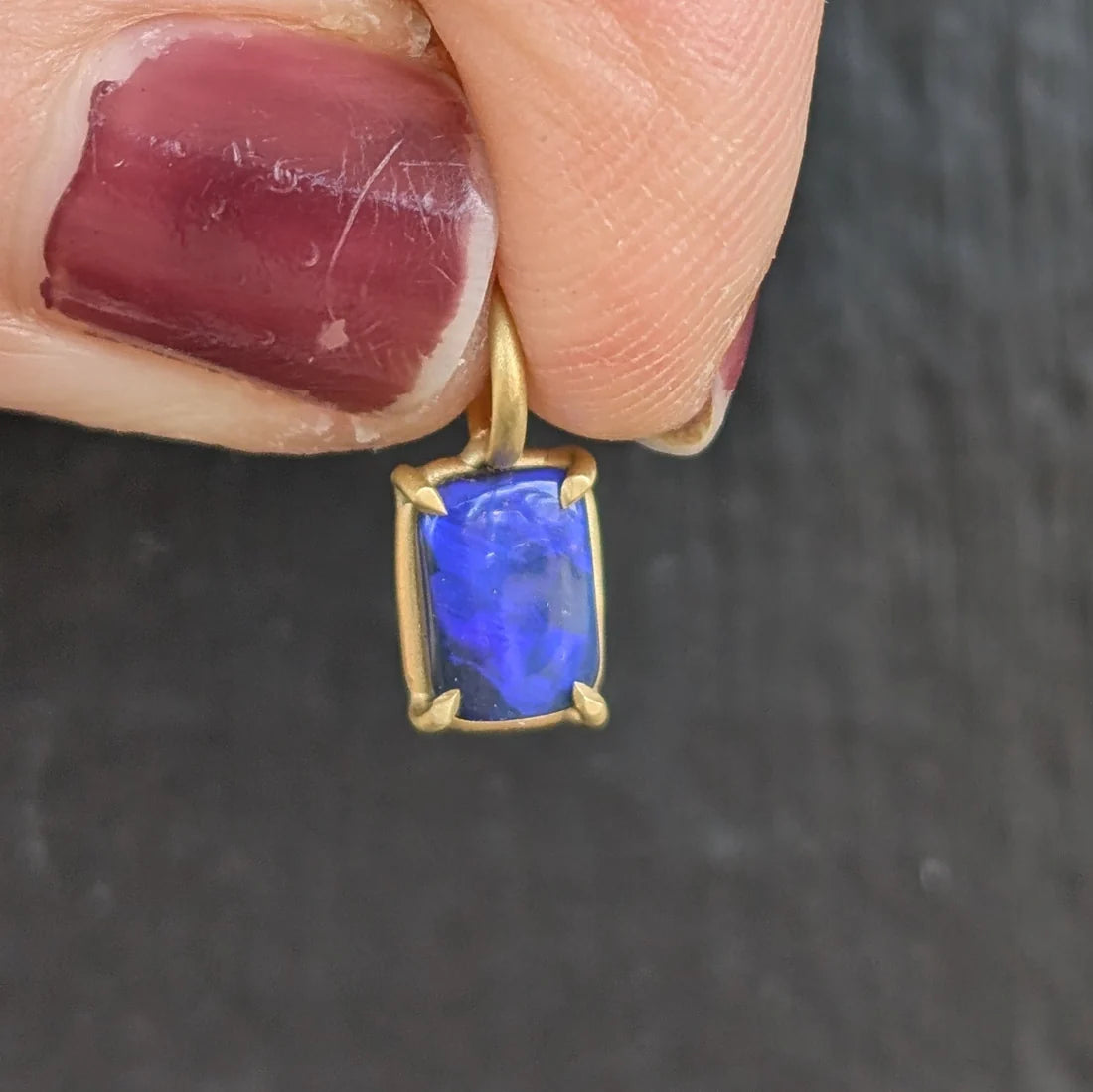 Rectangular Violet Opal Basket Pendant