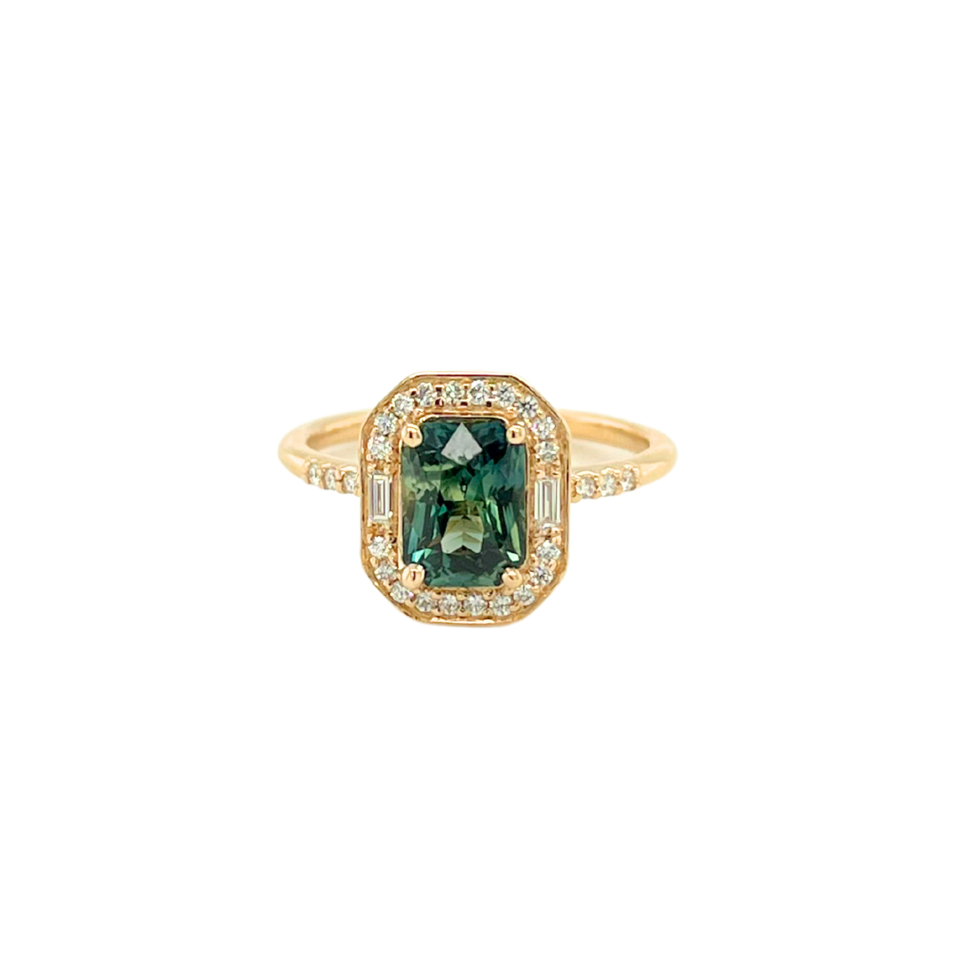Teal Radiant Sapphire Athena Ring