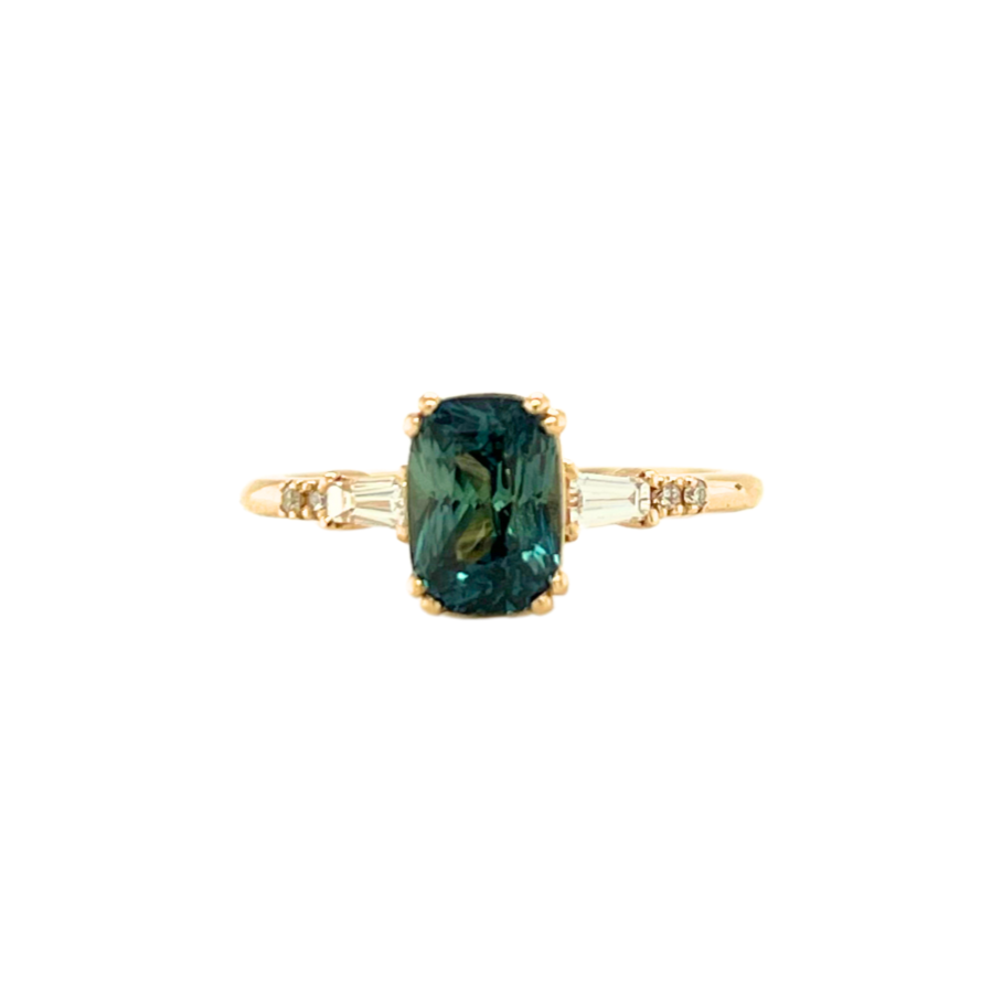 Green Blue Cushion Sapphire Sylvie Ring